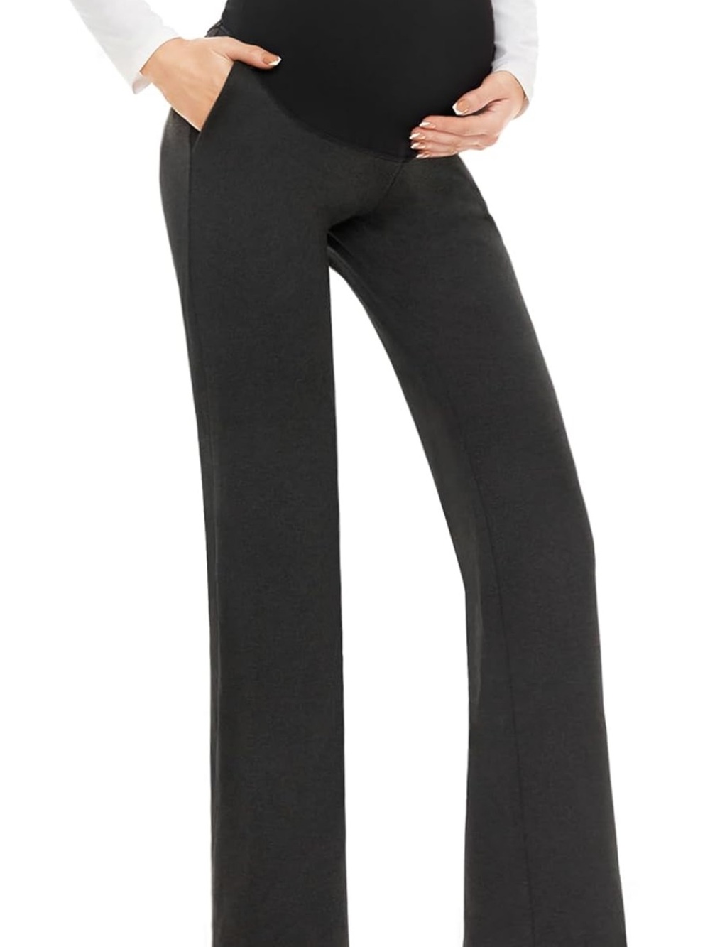 Maternity Charcoal Bootcut Work/Dress Pants with full over bump panel, 32” long